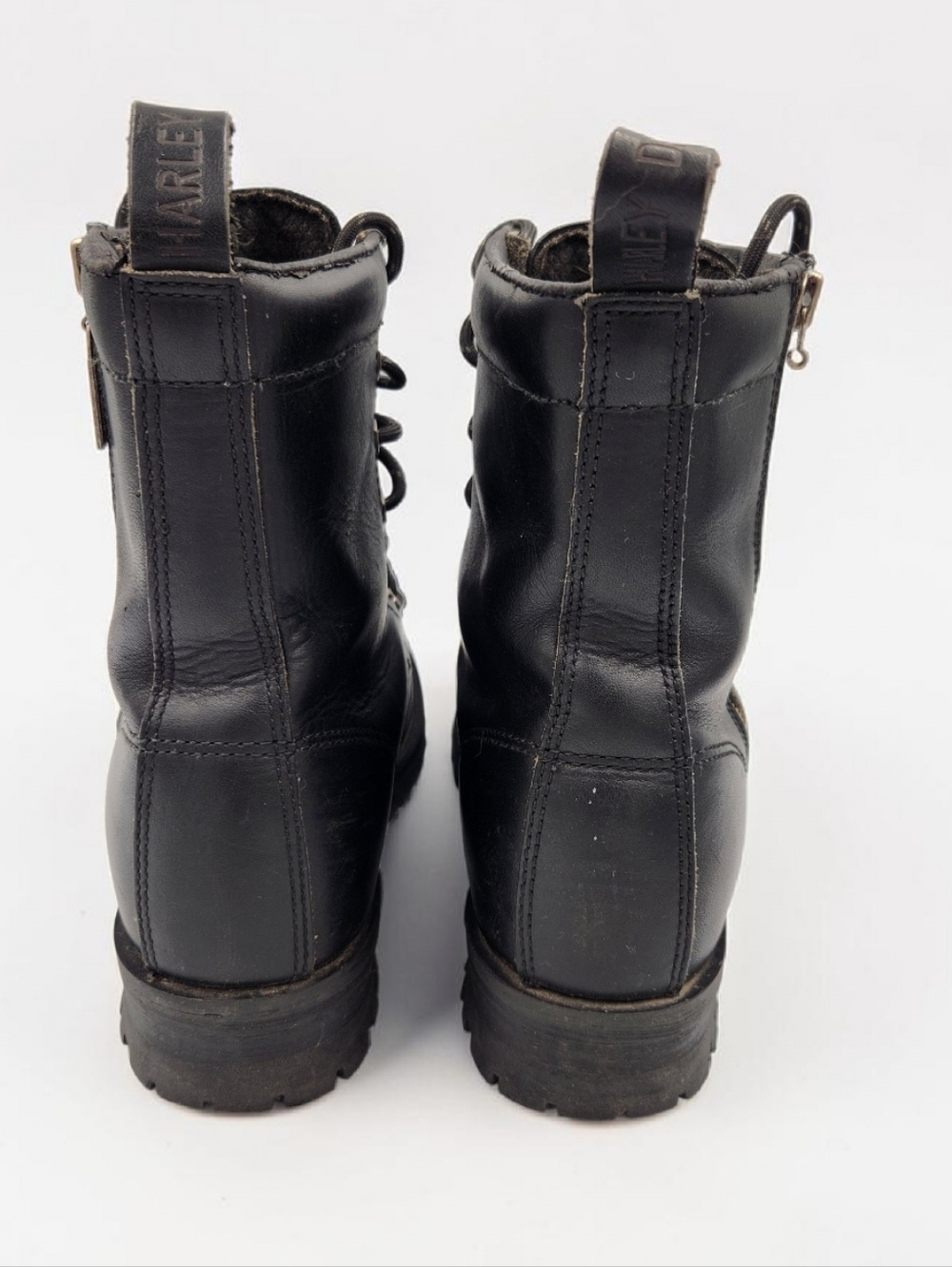 Harley Davidson Fringe Kiltie Biker Boots Womens 8 Black Leather Ankle Lug Moto - Picture 3 of 12
